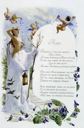 März „La Chanson du mois“ von Jérôme Doucet, Illustration - Maurice Leloir, Ausgabe Reims 1904. L. Michaud