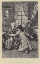 Rückkehr von Jean-Jacques Rousseau nach Les Charmettes (Gravur)