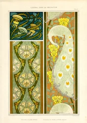 Ornamentale Kompositionen mit Meerestieren, Zikaden und einem Pfau