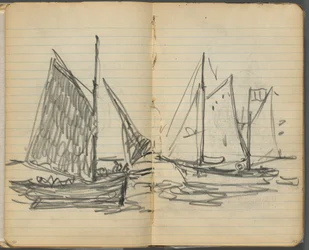 Skizzenbuch, Seite 156 & 157: Blick auf Segelboote