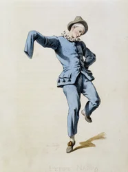 Peppe Nappa (Pierrot oder Peppe-Nappa) aus „Masques et bouffons“ (Italienische Komödie), Text und Zeichnungen von Maurice Sand, Drucke von A. Manceau, Vorwort von Georges Sand, Paris, Michel Lévy Frères