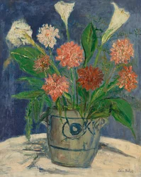 Vase mit Arum-Lilien und Dahlien, ca. 1932