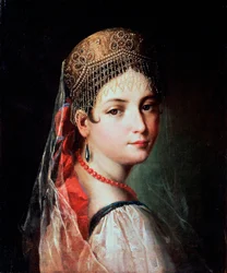 Porträt einer jungen Frau im Sarafan und Kokoshnik, 1820er Jahre