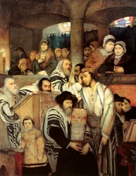 Juden beten in der Synagoge an Jom Kippur