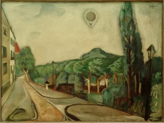 Landschaft mit Luftballon
