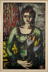 Porträt von Quappi (Beckmanns zweite Frau Mathilde) mit grünem Pullover