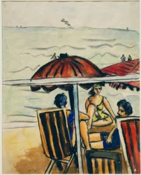 Strandszene mit Sonnenschirmen