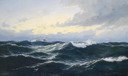 Marinestück mit Dampfer