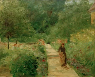 Der Nutzgarten in Wannsee nach Westen, auf dem Wege eine Gärtnerin