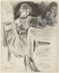Tochter und Frau von Max Liebermann, lesend an einem runden Tisch