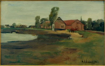 Dorfstraße in Militsch (Landschaft mit Teich)