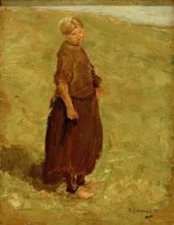 Mädchen auf der Düne, stehend nach rechts