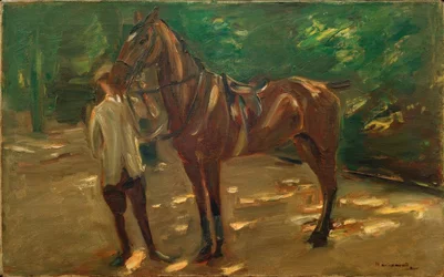 Reitknecht mit Pferd