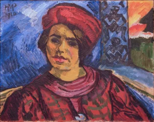 Junge Frau mit rotem Turban