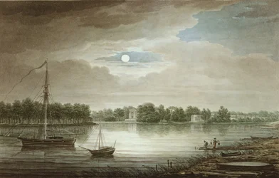 Nevka-Fluss in der Nähe der Yelagin-Brücke, 1829