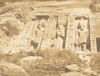Hälfte der Fassade des Spéos von Athor, in Abousembil südlicher Teil, 28. März 1850