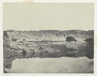 Nördliches Ufer des Nils (Dorf Abou-Koli), Blick nach Norden von Philoe; Nubien, Tafel 84 aus dem Album "Ägypten, Nubien, Palästina und Syrien" (1852)