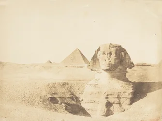 Ansicht des großen Sphinx und der großen Pyramide von Menkaure, Dezember 1849