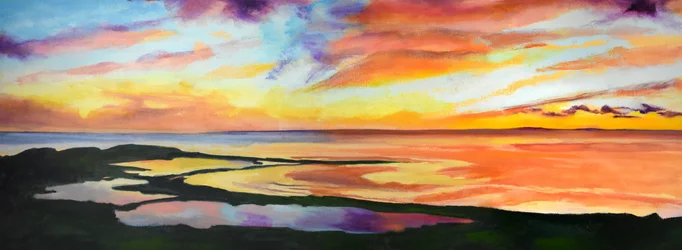 Lebendiger Küsten-Sonnenuntergang