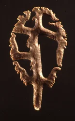 Exzentrischer Feuerstein, der in Widmung auf der Hieroglyphentreppe, Copan, Spätklassische Periode (600-900) platziert wurde