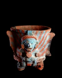 Präkolumbische Kunst, Maya-Zivilisation, postklassische Periode: Dreifußvase mit Tonräucherwerk