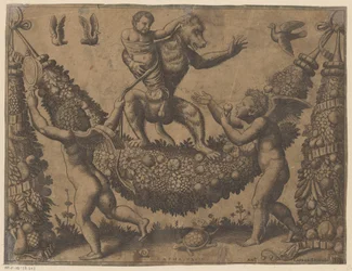Putti, die einen Affen verspotten
