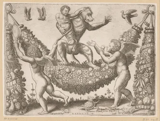 Putti verspotten einen Affen Tapisserien des Papstes (Serientitel)