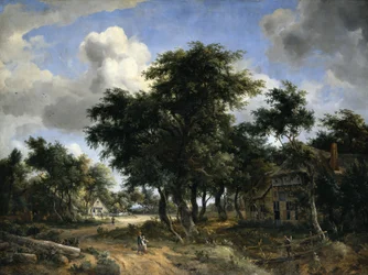 Dorfstraße unter Bäumen