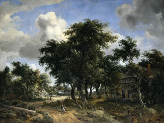 Dorfstraße unter Bäumen