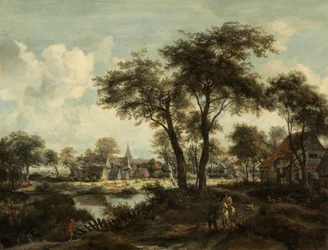 Dorf in der Nähe eines Teichs