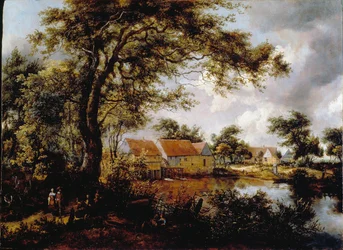 Bewaldete Landschaft mit einer Wassermühle