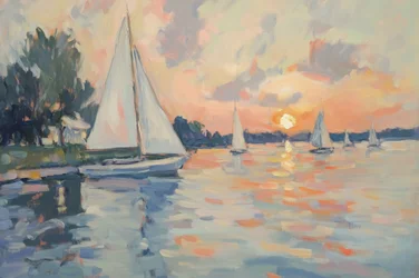 Friedliche Sonnenuntergangssegelboote