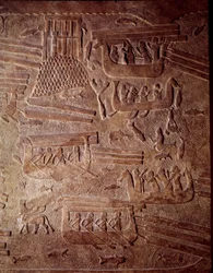 Mesopotamien: maritime Szene, die den Transport von Holz nach Libanon darstellt (Detail)