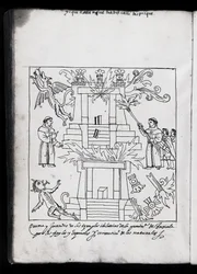 Ms Hunter 242 f.240v Franziskaner brennen Tempel nieder, Illustration aus Historia de Tlaxcala von Diego Munoz Camargo