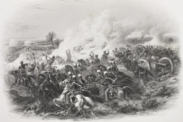 Die Schlacht von Moodkee, 1845, graviert von C.H. Jeens, aus 