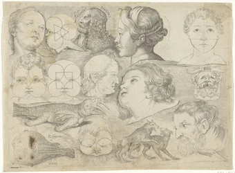 Studienblatt mit Zeichenbeispielen: Figuren, Tiere etc.