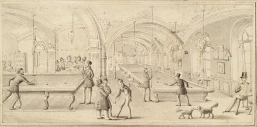 Der Billardsaal des Wiener Cafés an der Ecke Neuer Markt und Plankengasse in Wien