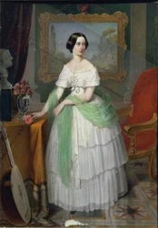 Weibliche Figur mit Laute im weißen Kleid von Michael Stohl, Miniatur auf Elfenbeintafel