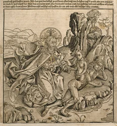 Gott der Vater erschafft Eva aus Adams Rippe, Illustration aus dem 