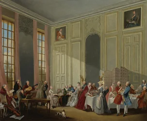 Mozart gibt ein Konzert im Salon des Quatre-Glaces im Palais du Temple am Hof des Prinzen