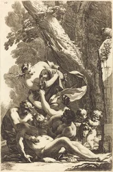 Betrunkener Silenus, unterstützt von zwei Faunen