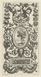 Ornamentale Tafel mit Pan und zwei Girlandentragenden Frauen