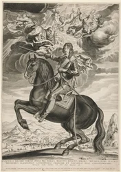 Reiterporträt Ludwigs XIII. (Bourbon) (1601-1603) im Alter von 33 Jahren. Die Landschaft ist nach Callot