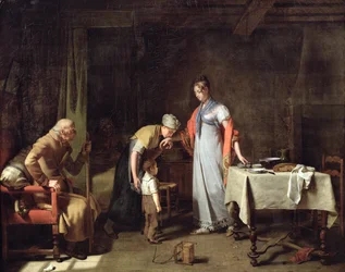 Junge Frau hilft einer unglücklichen Familie