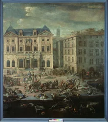 Ansicht des Rathauses von Marseille während der Pest von 1720