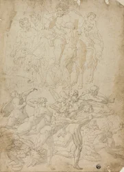 Bogenschützen, die auf einen Hermen schießen, Triumph des Bacchus und andere Studien