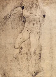 Studie eines Engels für das Jüngste Gericht: Zeichnung von Michelangelo. Casa Buonarroti, Florenz