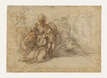 Die Heilige Familie mit dem kleinen Johannes dem Täufer (recto); Amoröse Putti beim Spiel; Kopf eines Vogels (verso)