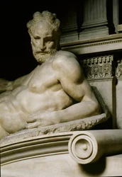 Die Dämmerungsallegorie. Grab von Laurent II. de Medici. Marmorskulptur 1531