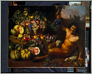 Stillleben mit einem Satyr in einer Landschaft